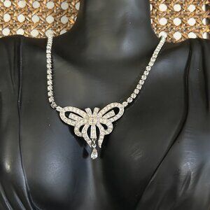 Vintage Ledo Clear Rhinestone Necklace - Bow or Butterfly Design
